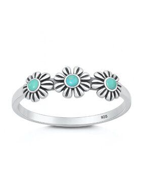 NWT- Genuine Turquoise Sterling Silver (925) Daisy Ring, Multiple Sizes